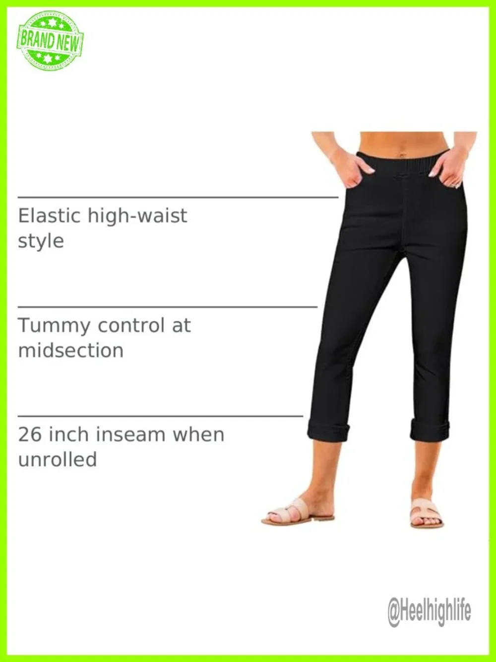 Women High Waisted Skinny Capri Jeans Stretch Pull On Denim Crop Capris